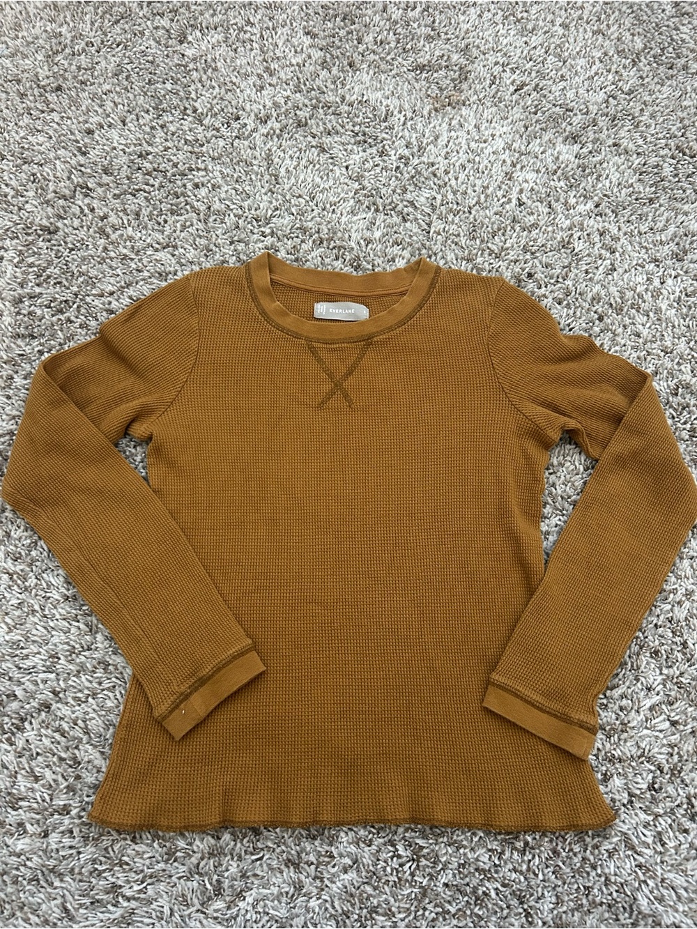 Everlane The Waffle Knit Crew Neck Organic Cotton Top Women's Small Mustard